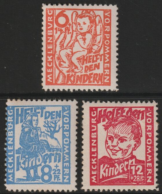 Germany - Allied Occupation - Russian Zone  - Mecklenmburg 1945 Child Welfare perf set of 3 mounted mint SGRB19-21, stamps on children