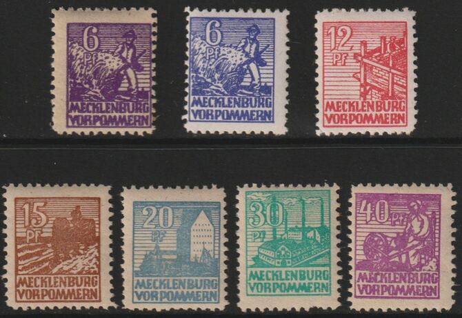 Germany - Allied Occupation - Russian Zone  - Mecklenmburg 1946 perf set of 7 values mounted mint SGRB28-33, stamps on , stamps on  stamps on spinning, stamps on  stamps on ploughing