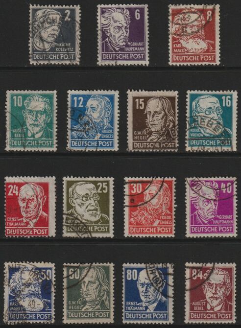 Germany - Allied Occupation - Russian Zone  - General Issues - 1948 Portraits 19 values (ex 20pf) cds used SG r33-48, stamps on , stamps on  stamps on constitutions