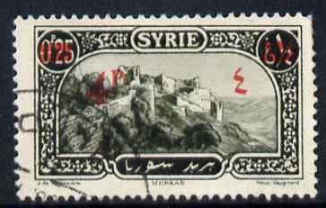 Syria 1928 4p on 0p25 (red) olive fine used single with Arabic fraction omitted, SG 224var