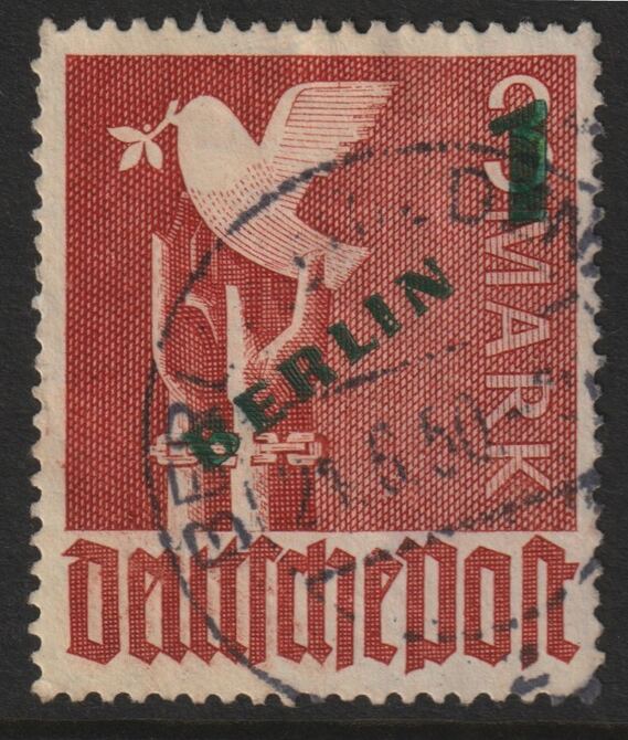 Germany - West Berlin 1949 surcharged 1m on 3m brown-lake cds used SG B67, stamps on farming
