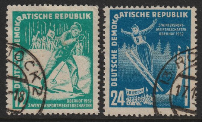 Germany - East 1952 Winter Sports perf set of 2 cds used SG E55-56, stamps on sport, stamps on skiing, stamps on 