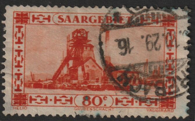 Saar 1926 Pictorial 80c cds used SG 116, stamps on , stamps on  stamps on 