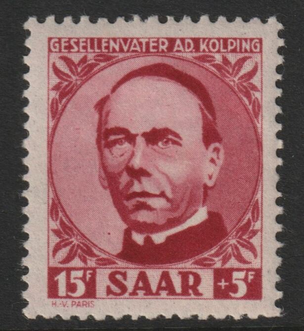 Saar 1950 Adolf Kolping (Miners Padre) mounted mint SG 286, stamps on religion, stamps on mining