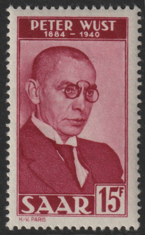 Saar 1950 Death Centenary of Peter Wust (Philosopher) mounted mint SG 287, stamps on philosophy