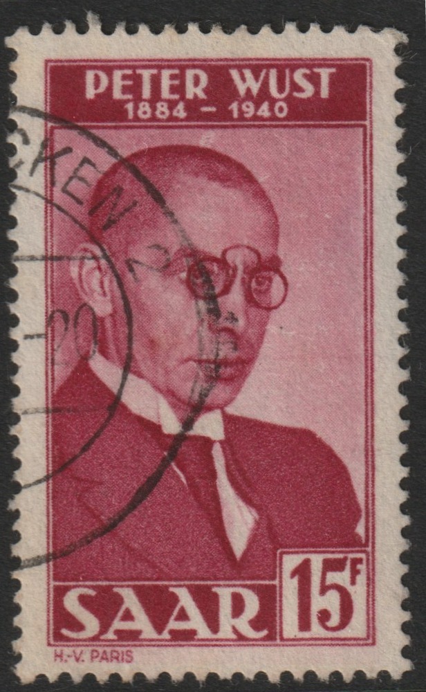 Saar 1950 Death Centenary of Peter Wust (Philosopher) cds used SG 287, stamps on philosophy