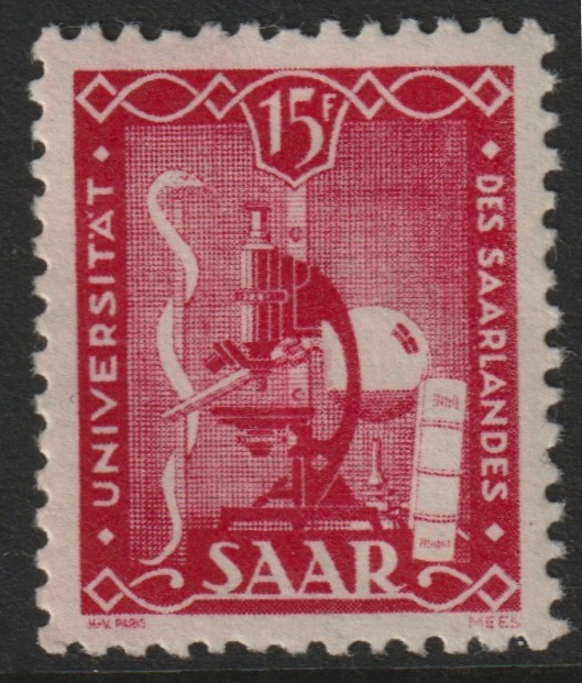 Saar 1949 Saar University 15f mounted mint SG261, stamps on universities, stamps on education