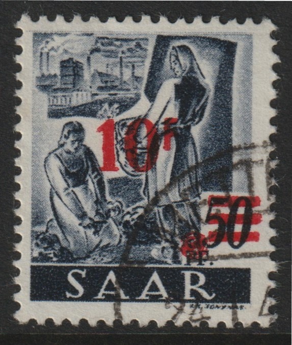 Saar 1947 Surcharged 10f on 50pf good used SG 232B, stamps on 