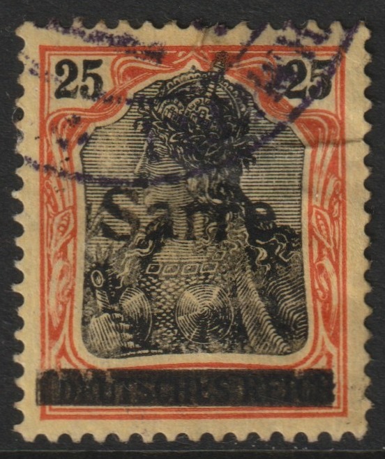 Saar 1920 Overprint on Germania 25pf cds used SG 9, stamps on , stamps on  stamps on 