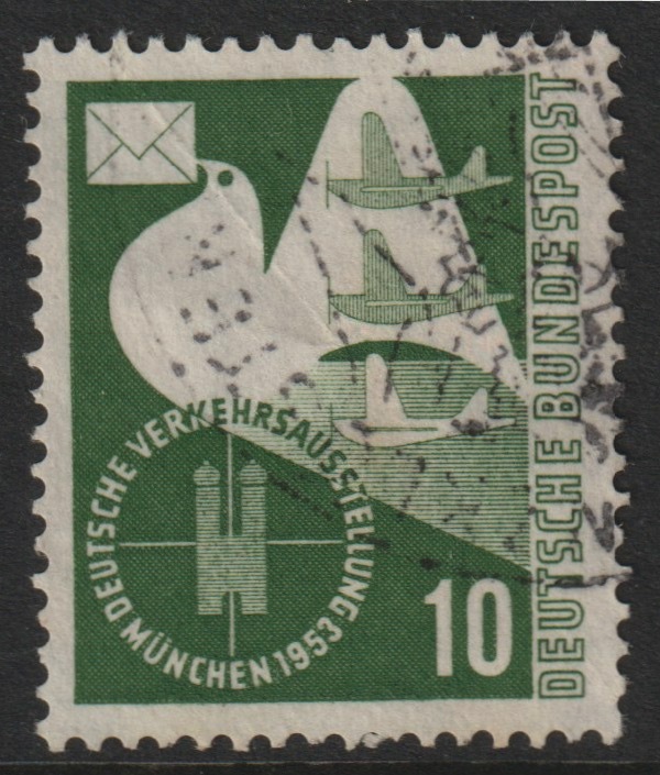Germany - West 1953 Transport Exhibition 10pf green good used SG1094, stamps on aviation