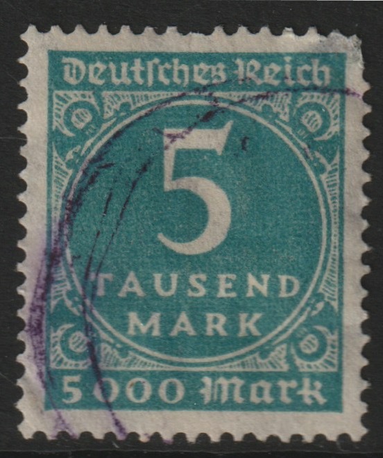 Germany 1923 5T mark greenish-blue good used SG312, stamps on =