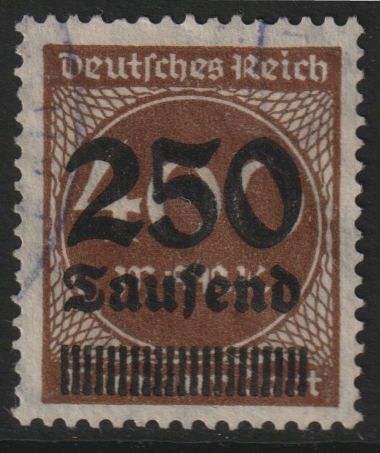 Germany 1923 Surcharged 250 on 400 good used SG291, stamps on 