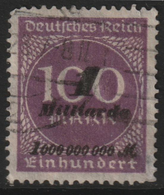 Germany 1923 Surcharged 1Md on 100M good used SG342, stamps on 