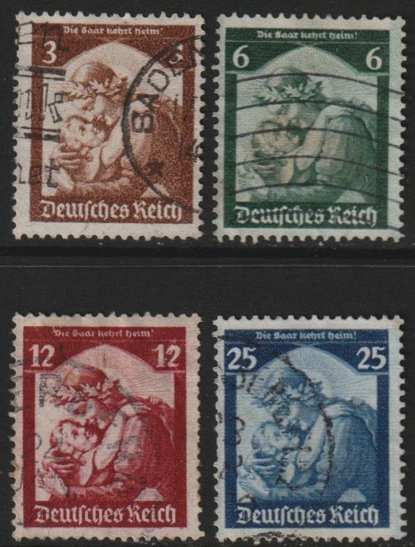 Germany 1935 Saar Restoration perf set of 4 good used SG562-65, stamps on 