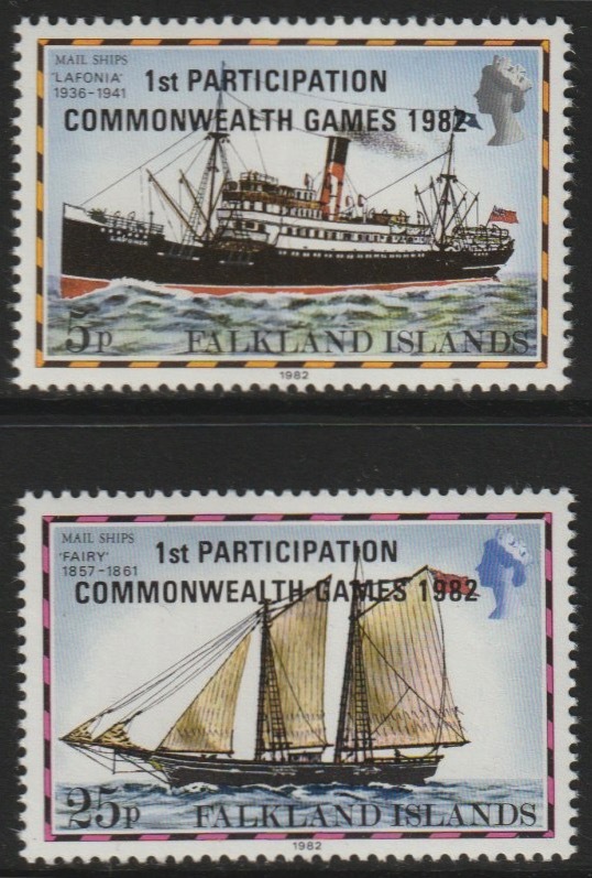 Falkland Islands 1982 Commonwealth Games perf set of 2 unmounted mint, SG431-32, stamps on ships, stamps on sport
