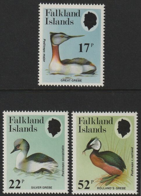 Falkland Islands 1984 Grebes perf set of 3 unmounted mint, SG489-91, stamps on birds, stamps on grebes