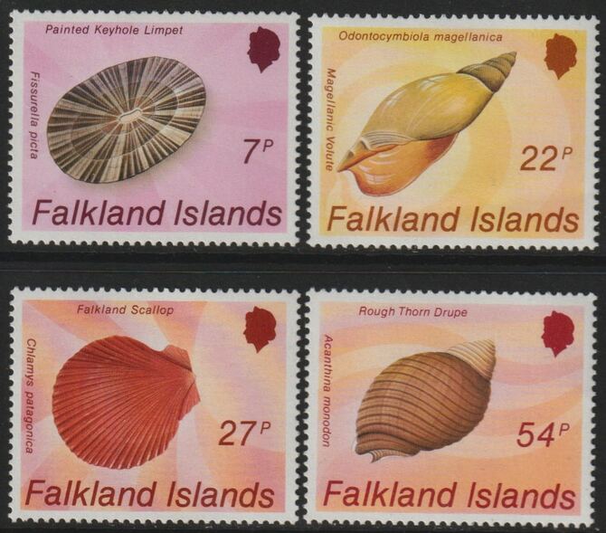 Falkland Islands 1986 Seashellsn perf set of 4 unmounted mint, SG518-21, stamps on marine life, stamps on shells