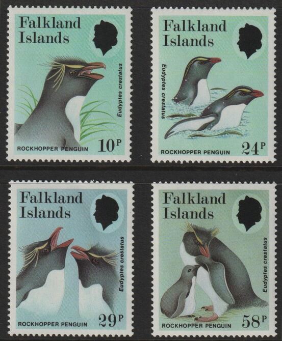 Falkland Islands 1986 Rockhopper Penguins perf set of 4 unmounted mint, SG532-35, stamps on birds, stamps on penguins