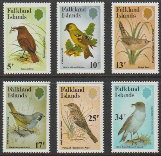 Falkland Islands 1982 Birds of the Passerine Family perf set of 6 unmounted mint, SG433-38, stamps on birds, stamps on , stamps on wrens, stamps on finch