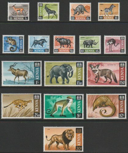 Kenya 1966 Animald def set complete, 16 values unmounted mint, SG20-3538, stamps on animals, stamps on zebra, stamps on ostrich, stamps on rhino, stamps on elephant, stamps on  fox , stamps on monkey, stamps on lion, stamps on 