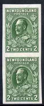 Newfoundland 1932-38 KG5 2c green imperf vertical pair mounted mint, SG 223a, stamps on , stamps on  stamps on , stamps on  stamps on  kg5 , stamps on  stamps on 