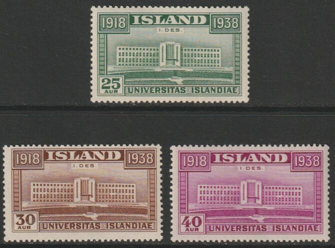 Iceland 1938 20th Anniv of Independence perf set of 3 mounted mint SG234-36, stamps on 