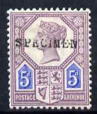 Great Britain 1887 QV Jubilee 5d opt'd SPECIMEN type 9 fine with gum , stamps on , stamps on  stamps on , stamps on  stamps on  qv , stamps on  stamps on 