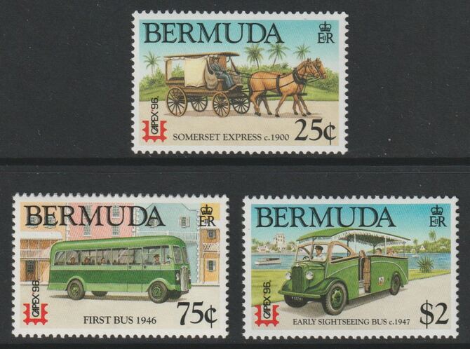 Bermuda 1996 Capex - Local Transport perf set of 4 unmounted mint SG 757-60, stamps on stamp exhibitions, stamps on transport, stamps on buses