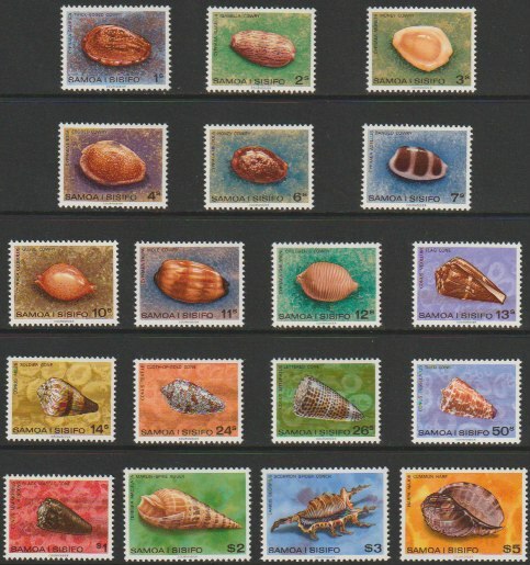 Samoa 1978 Shells complete set of 18 values unmounted mint SG516-530c, stamps on marine life, stamps on shells