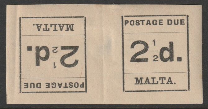 Malta 1925 Postage Due 2.5d tete-beche pair mounted mint, small thin from hinge removal, SG D5a, stamps on , stamps on  stamps on postage due, stamps on  stamps on tete-beche, stamps on  stamps on 