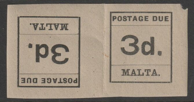 Malta 1925 Postage Due 3d tete-beche pair mounted mint, SG D6a, stamps on postage due, stamps on tete-beche, stamps on 