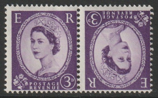 Great Britain 1958 Wilding 3d Multi-Crown tete-beche pair unmounted mint , stamps on tete-beche