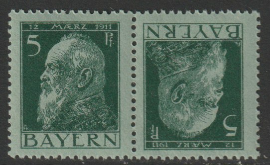 Germany - Bavaria 1911 Prince Luitpold 5c (type II) tete-beche pair unmounted mint SG 139ca, stamps on tete-beche