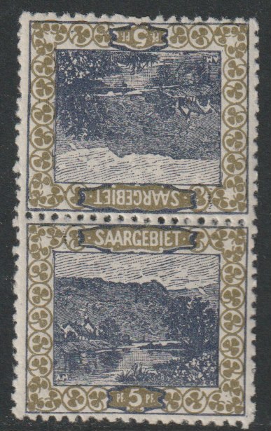 Saar 1921 Pictorial 5pf tete-beche pair mounted mint SG 53a, stamps on tete-beche, stamps on 