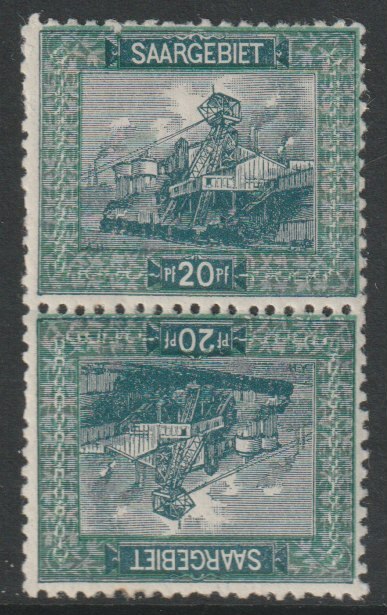 Saar 1921 Pictorial 20pf tete-beche pair mounted mint SG 55a, stamps on tete-beche, stamps on mining