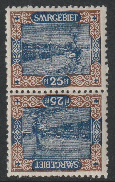 Saar 1921 Pictorial 25pf tete-beche pair mounted mint SG 56a, stamps on tete-beche, stamps on 