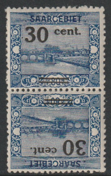 Saar 1921 Pictorial 30f on 80pf tete-beche pair mounted mint SG 76a, stamps on tete-beche, stamps on 