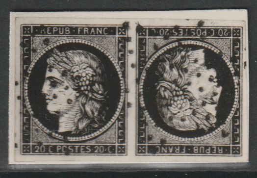 France 1849 Ceres 20c tete-beche pair 'used' stamp-size Photographic print from Sperati's own negative (ex BPA), stamps on tete-beche, stamps on 