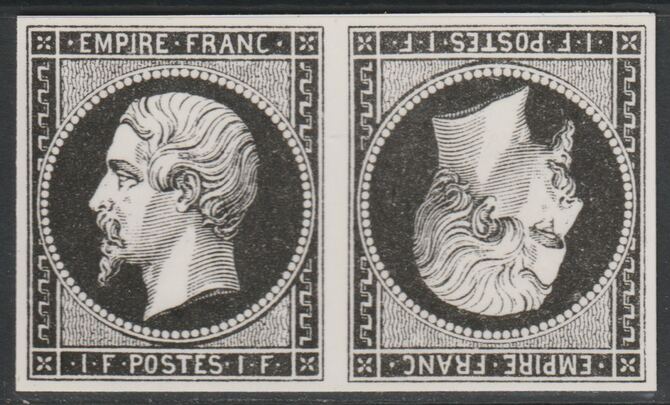 France 1854 Napoleon 1f tete-beche pair twice stamp-size Photographic print from Sperati's own negative with BPA handstamp on back, superb reference, stamps on tete-beche, stamps on 