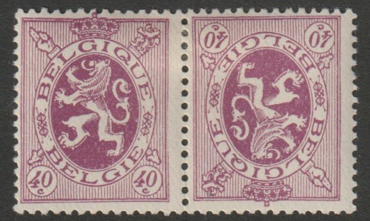 Belgium 1929 Lion 40c tete-beche pair mounted mint SG495a, stamps on tete-beche, stamps on lion