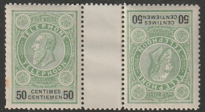 Belgium 1891 Telephone 50c tete-beche pair unmounted mint , stamps on tete-beche, stamps on telephones, stamps on communications, stamps on telegraph, stamps on 