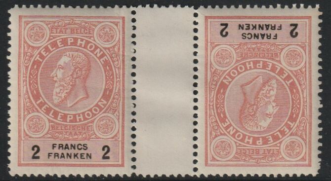 Belgium 1891 Telephone 2f tete-beche pair unmounted mint , stamps on tete-beche, stamps on telephones, stamps on communications, stamps on telegraph, stamps on 
