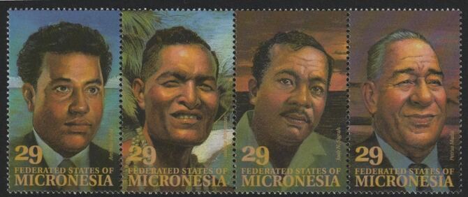 Micronesia 1993 Local Leaders perf strip of 4 unmounted mint SG 318-21, stamps on personalities