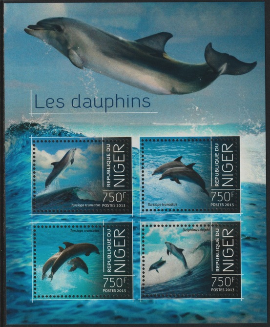 Niger Republic 2013 Dolphins perf sheet containing 4 values unmounted mint, stamps on marine life, stamps on dolphins