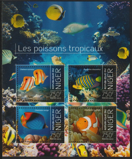 Niger Republic 2013 Tropical Fish perf sheet containing 4 values unmounted mint, stamps on , stamps on  stamps on marine life, stamps on  stamps on fish