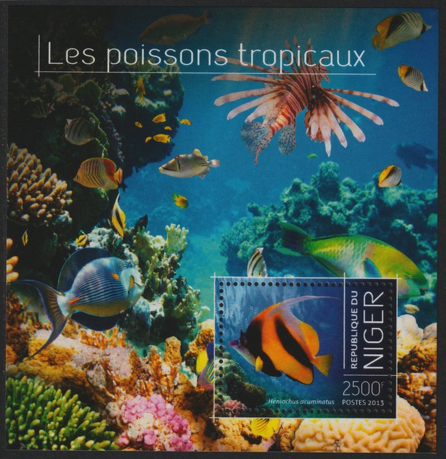 Niger Republic 2013 Tropical Fish perf m/sheet containing 1 value unmounted mint, stamps on marine life, stamps on fish