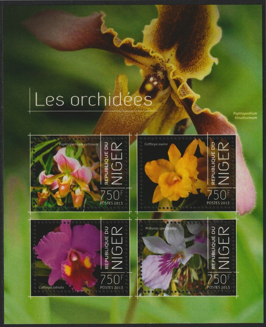 Niger Republic 2013 Orchids perf sheet containing 4 values unmounted mint, stamps on , stamps on  stamps on flowers, stamps on  stamps on orchids