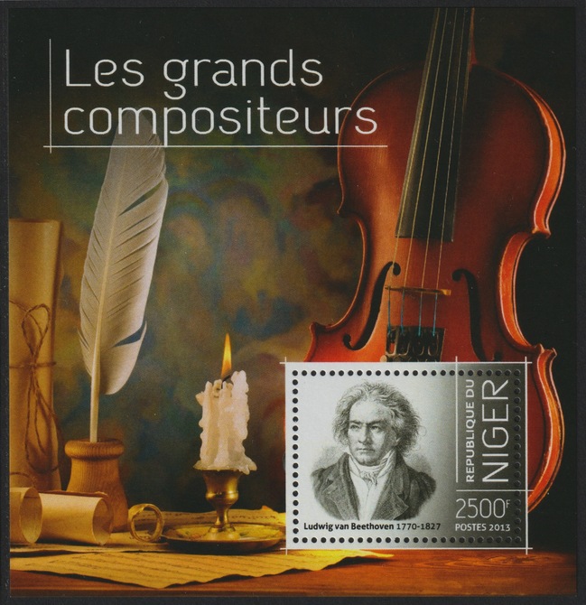 Niger Republic 2013 Great Composers perf m/sheet containing 1 value unmounted mint, stamps on personalities, stamps on music, stamps on composers, stamps on beethoven