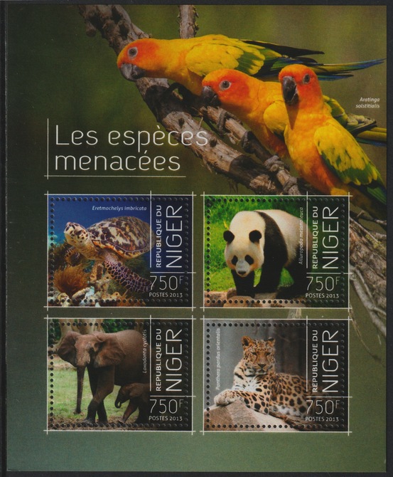 Niger Republic 2013 Endangered Species perf sheet containing 4 values unmounted mint, stamps on animals, stamps on  wwf , stamps on turtles, stamps on pandas, stamps on elephants, stamps on leopard