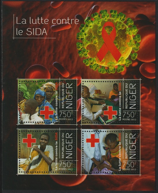 Niger Republic 2013 The Fight Against AIDS perf sheet containing 4 values unmounted mint, stamps on diseases.aids, stamps on red cross, stamps on 